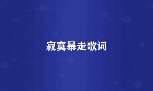 寂寞暴走歌词