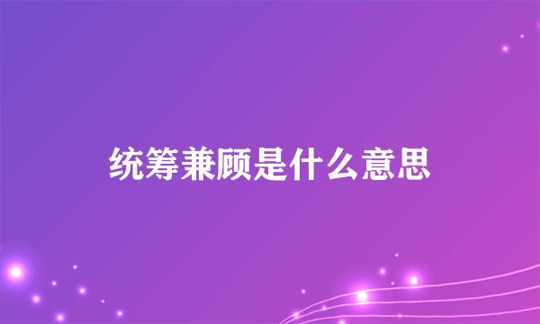 统筹兼顾是什么意思