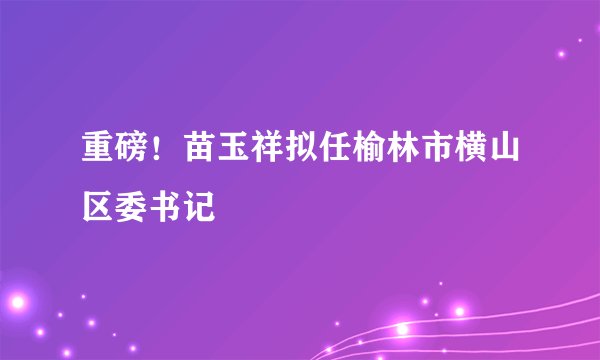 重磅！苗玉祥拟任榆林市横山区委书记