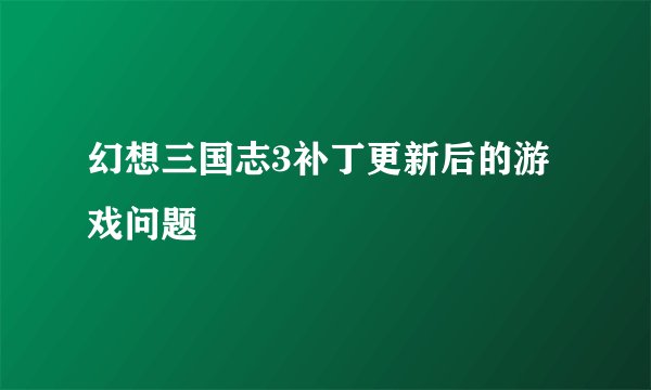 幻想三国志3补丁更新后的游戏问题