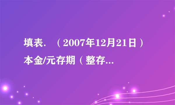 填表．（2007年12月21日）本金/元存期（整存整取）年利率利息税率到期实得利息/元10001年4.14%5%10003年5.40%5%10005年5.85%5%