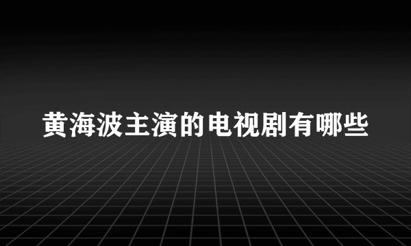 黄海波主演的电视剧有哪些