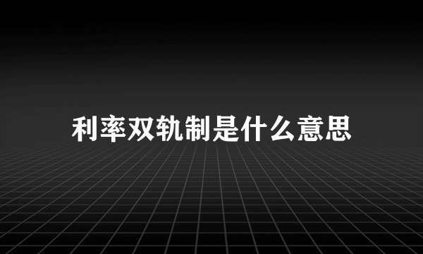 利率双轨制是什么意思